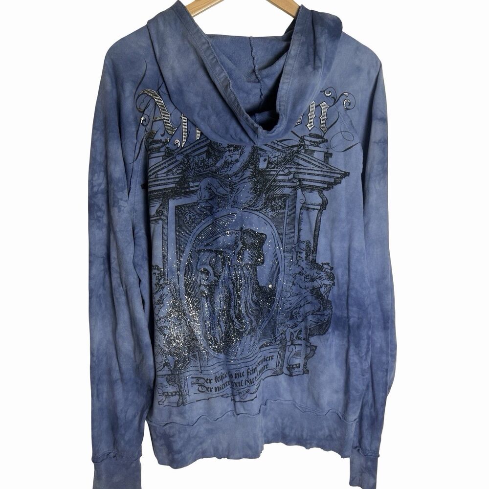 Affliction Hoodie Jacket Women's Large Full Zip Blue Tie Dye Gothic Architect
